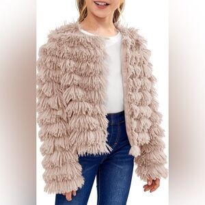 BLUEBLUSH Open Front Cardigan Faux Fur Coat Warm Fuzzy Trendy Winter Vintage